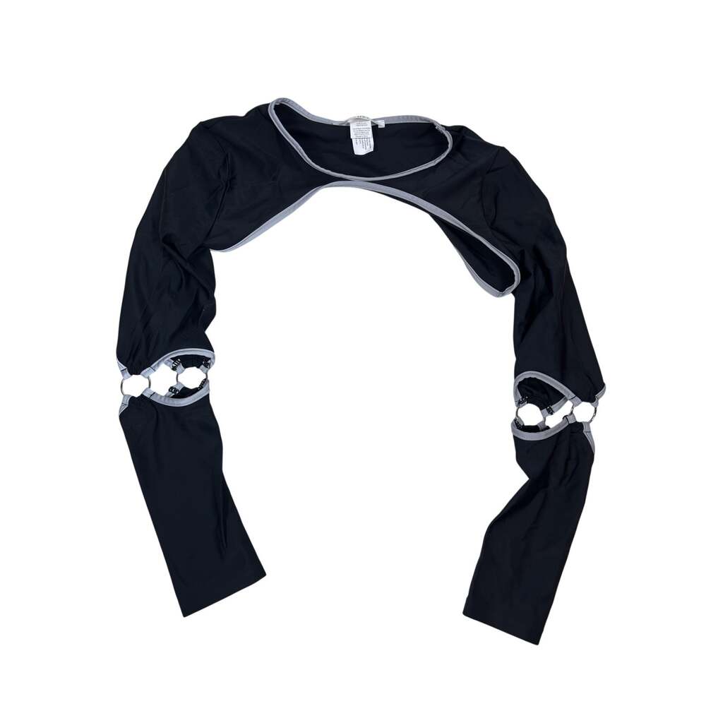 iHeartRaves Black Light Reflective iHR Shrug Crop Top Small Black Metal O-Ring